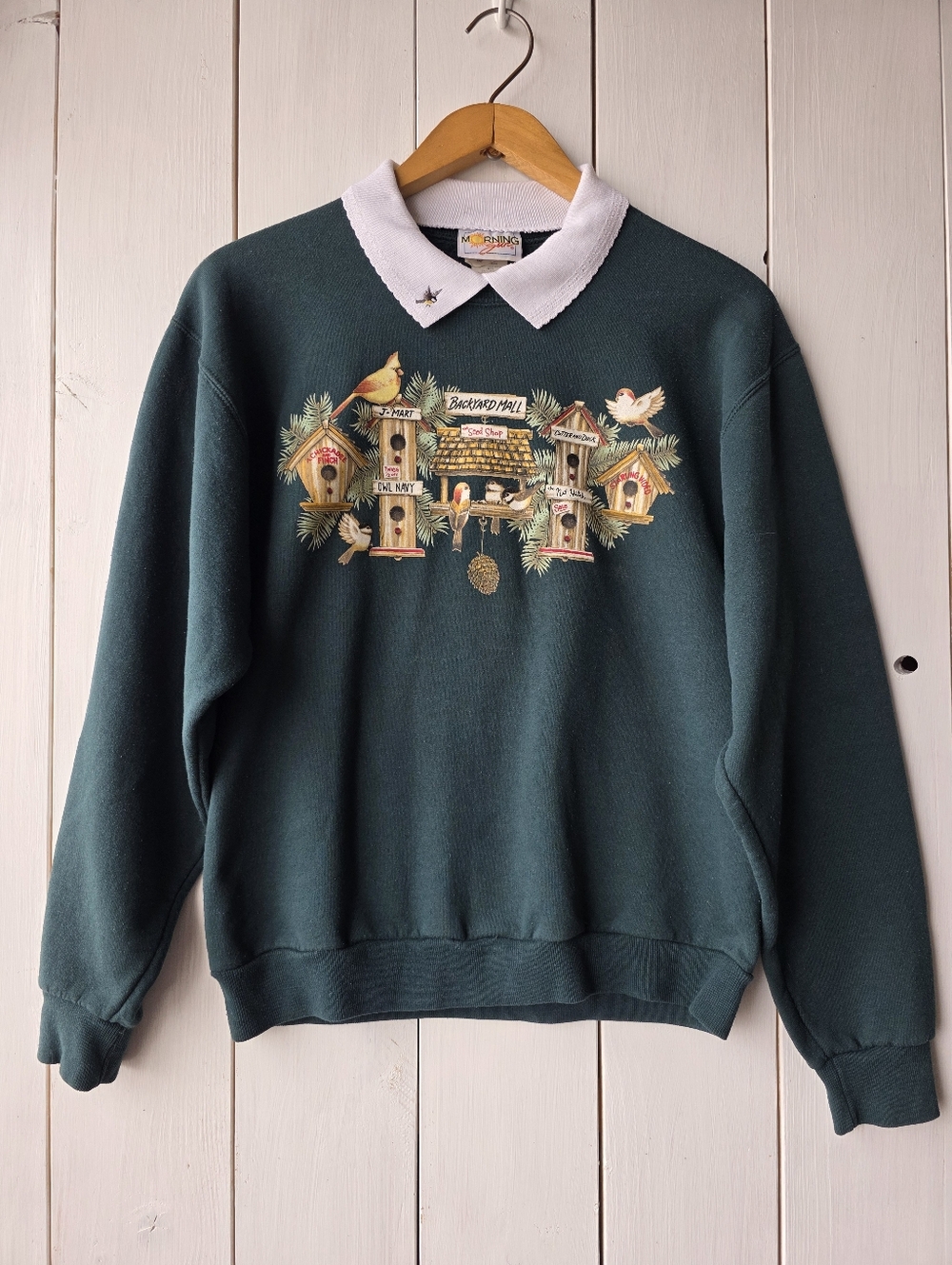 Vintage Morning Sun 90s Birdhouse Collared Crewneck Grandma Cottagecore Sweater